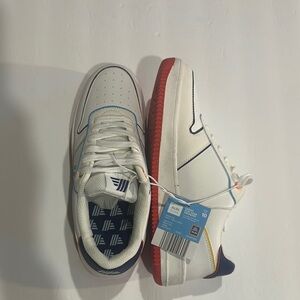 NWT ALDI gear White Sneakers w shoelaces with Red Soles & rainbow accents